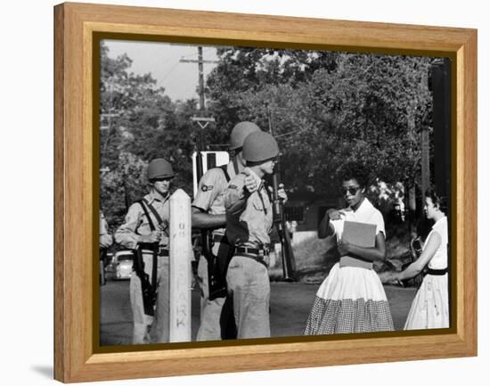 Teenager Elizabeth Eckford Turned Away From Entering Central High School by Arkansas Guardsmen-Francis Miller-Framed Premier Image Canvas