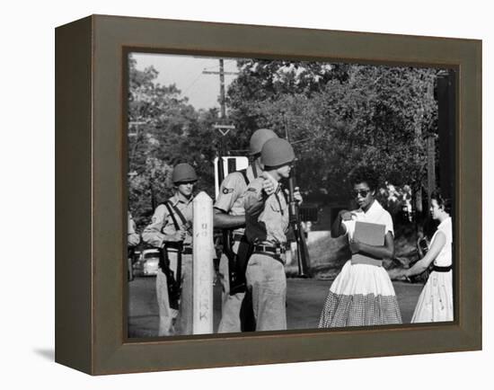 Teenager Elizabeth Eckford Turned Away From Entering Central High School by Arkansas Guardsmen-Francis Miller-Framed Premier Image Canvas