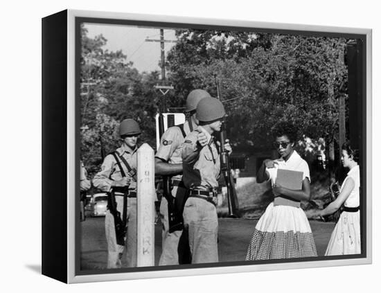 Teenager Elizabeth Eckford Turned Away From Entering Central High School by Arkansas Guardsmen-Francis Miller-Framed Premier Image Canvas