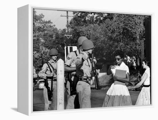 Teenager Elizabeth Eckford Turned Away From Entering Central High School by Arkansas Guardsmen-Francis Miller-Framed Premier Image Canvas