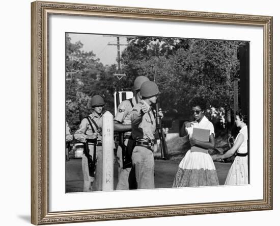 Teenager Elizabeth Eckford Turned Away From Entering Central High School by Arkansas Guardsmen-Francis Miller-Framed Photographic Print