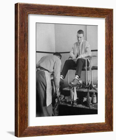 Teenager Getting Shoes Shined-Nina Leen-Framed Photographic Print