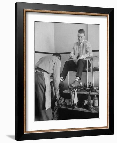 Teenager Getting Shoes Shined-Nina Leen-Framed Photographic Print