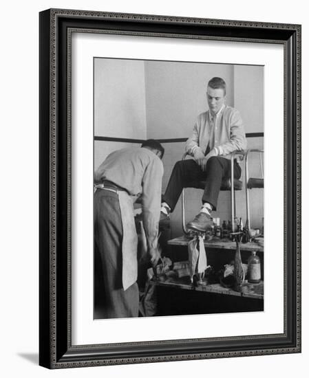 Teenager Getting Shoes Shined-Nina Leen-Framed Photographic Print