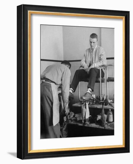 Teenager Getting Shoes Shined-Nina Leen-Framed Photographic Print