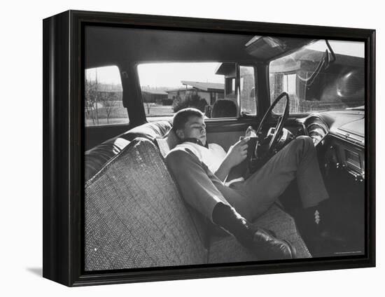 Teenager Robert Riesenmy Jr. Reading in Car at Home-Robert W^ Kelley-Framed Premier Image Canvas