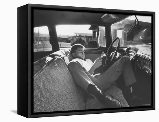 Teenager Robert Riesenmy Jr. Reading in Car at Home-Robert W^ Kelley-Framed Premier Image Canvas