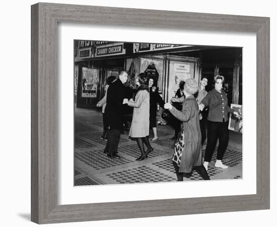 Teens Dancing the 'Twist' Outside the Brooklyn Fox Theatre, 1969-null-Framed Photo