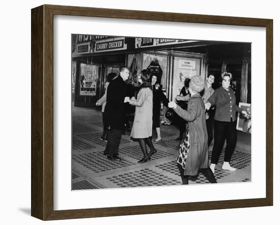 Teens Dancing the 'Twist' Outside the Brooklyn Fox Theatre, 1969-null-Framed Photo