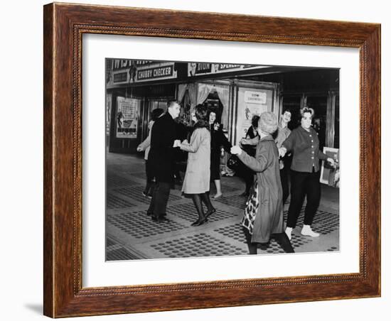 Teens Dancing the 'Twist' Outside the Brooklyn Fox Theatre, 1969-null-Framed Photo