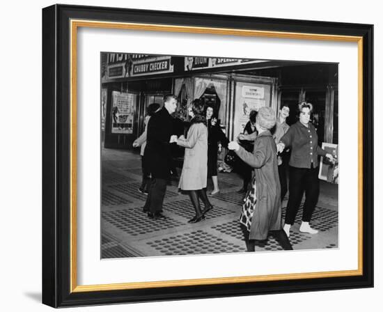 Teens Dancing the 'Twist' Outside the Brooklyn Fox Theatre, 1969-null-Framed Photo