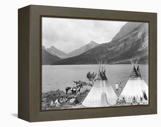 Teepee,Indians on Shore of Lake-Philip Gendreau-Framed Premier Image Canvas