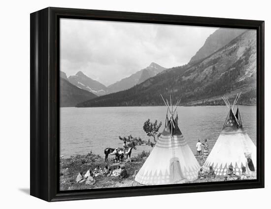 Teepee,Indians on Shore of Lake-Philip Gendreau-Framed Premier Image Canvas