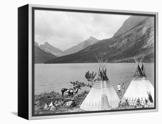 Teepee,Indians on Shore of Lake-Philip Gendreau-Framed Premier Image Canvas