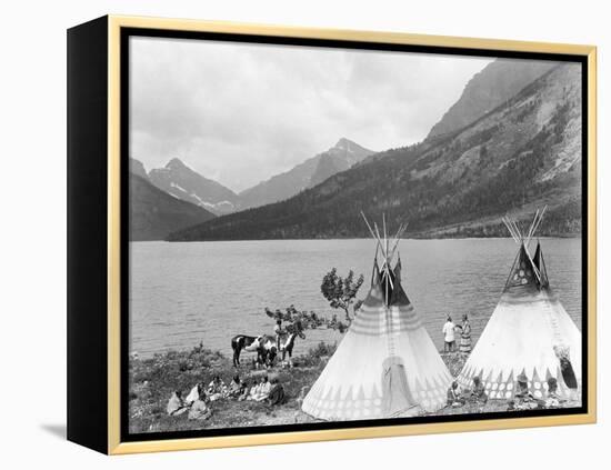 Teepee,Indians on Shore of Lake-Philip Gendreau-Framed Premier Image Canvas