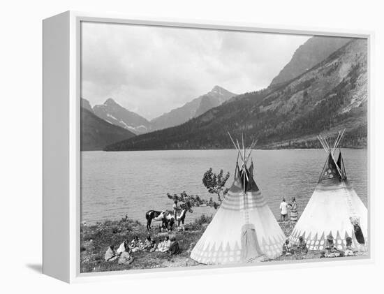 Teepee,Indians on Shore of Lake-Philip Gendreau-Framed Premier Image Canvas