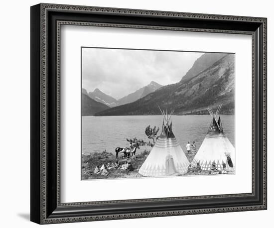 Teepee,Indians on Shore of Lake-Philip Gendreau-Framed Photographic Print