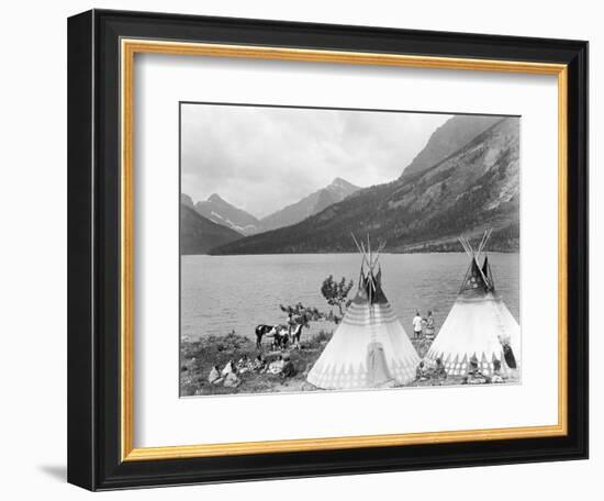 Teepee,Indians on Shore of Lake-Philip Gendreau-Framed Photographic Print