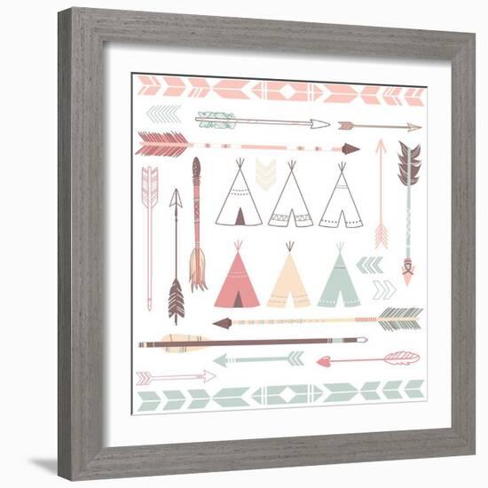 Teepee Tents And Arrows Collection - Hipster Style-Alisa Foytik-Framed Premium Giclee Print