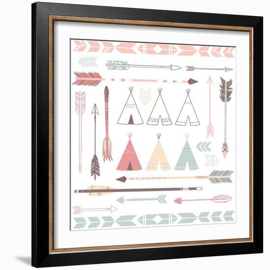 Teepee Tents And Arrows Collection - Hipster Style-Alisa Foytik-Framed Art Print