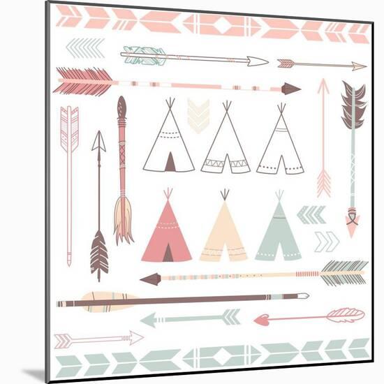 Teepee Tents And Arrows Collection - Hipster Style-Alisa Foytik-Mounted Art Print