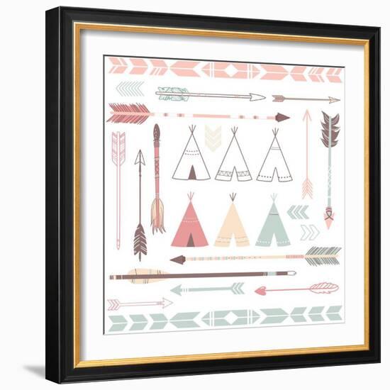 Teepee Tents And Arrows Collection - Hipster Style-Alisa Foytik-Framed Art Print