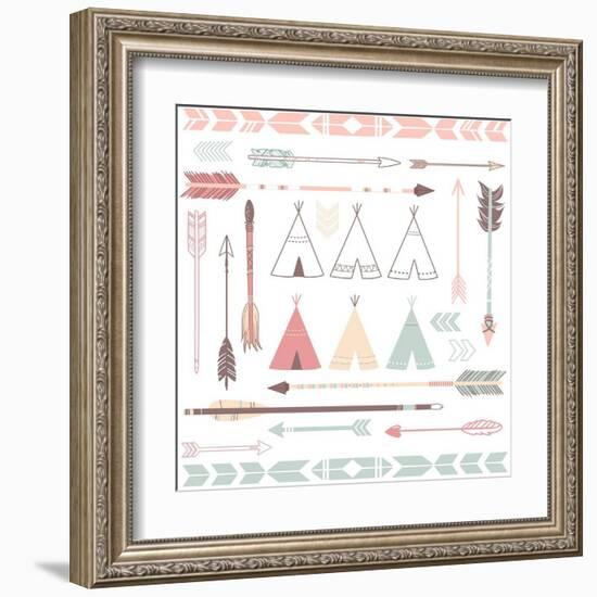 Teepee Tents And Arrows Collection - Hipster Style-Alisa Foytik-Framed Art Print