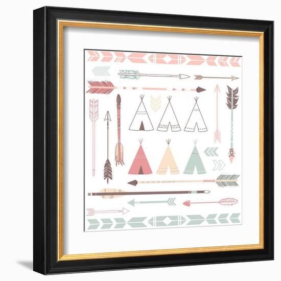 Teepee Tents And Arrows Collection - Hipster Style-Alisa Foytik-Framed Art Print