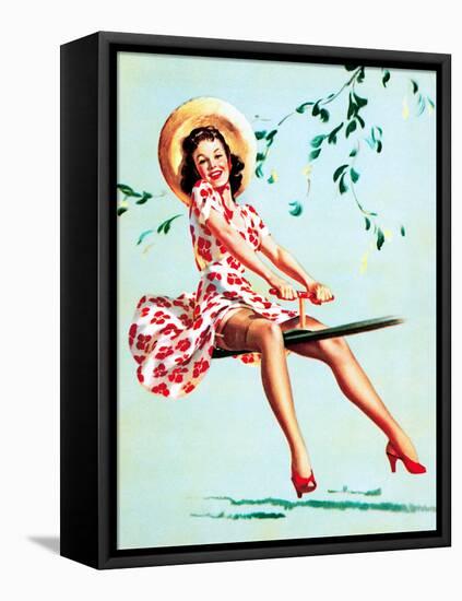 Teeter Taught Her (Well Balanced) Pin-Up 1944-Gil Elvgren-Framed Stretched Canvas