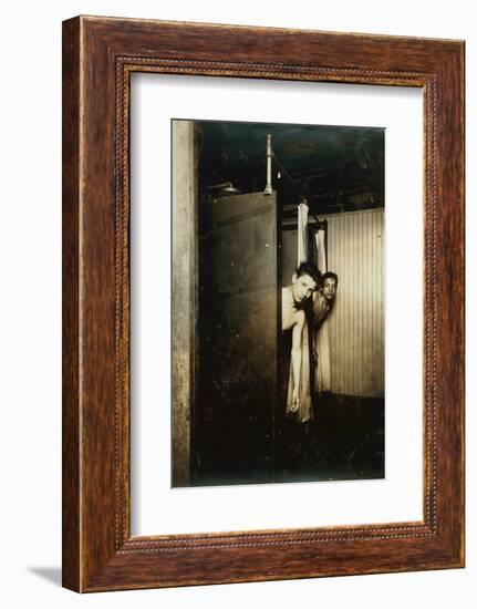 Telegraph boys using shower baths, Postal Tel. Co., Broadway, New York, 1910-Lewis Wickes Hine-Framed Photographic Print