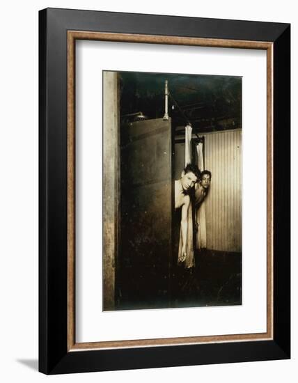 Telegraph boys using shower baths, Postal Tel. Co., Broadway, New York, 1910-Lewis Wickes Hine-Framed Photographic Print