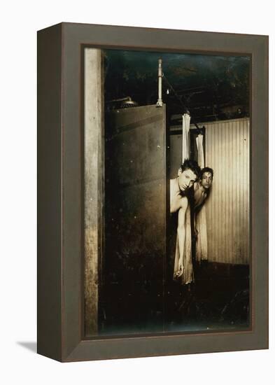 Telegraph boys using shower baths, Postal Tel. Co., Broadway, New York, 1910-Lewis Wickes Hine-Framed Premier Image Canvas