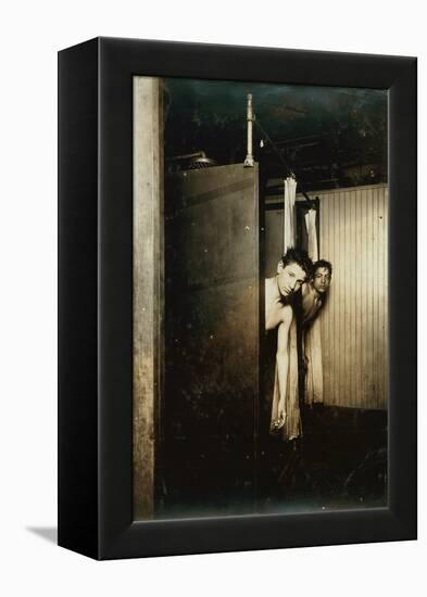 Telegraph boys using shower baths, Postal Tel. Co., Broadway, New York, 1910-Lewis Wickes Hine-Framed Premier Image Canvas