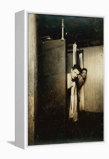 Telegraph boys using shower baths, Postal Tel. Co., Broadway, New York, 1910-Lewis Wickes Hine-Framed Premier Image Canvas