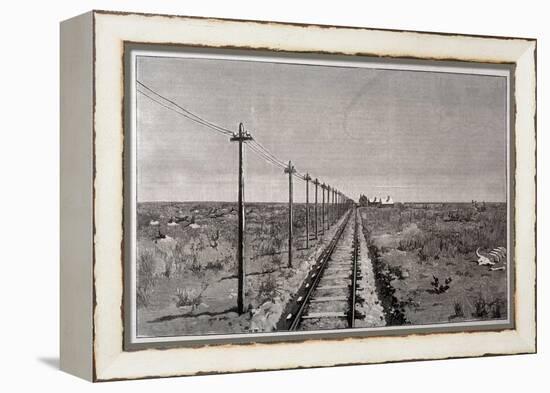 Telegraph Lines Running Alongside a Railway at a Remote Station in the Great Plains of America-null-Framed Stretched Canvas