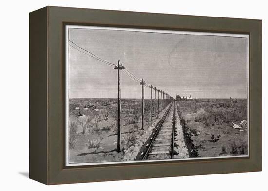 Telegraph Lines Running Alongside a Railway at a Remote Station in the Great Plains of America-null-Framed Stretched Canvas