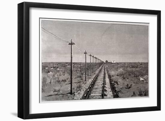 Telegraph Lines Running Alongside a Railway at a Remote Station in the Great Plains of America-null-Framed Art Print