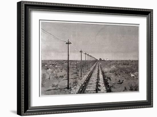 Telegraph Lines Running Alongside a Railway at a Remote Station in the Great Plains of America-null-Framed Art Print