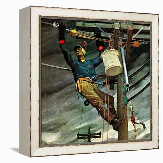 "Telephone Lineman," January 10, 1948-Mead Schaeffer-Framed Premier Image Canvas