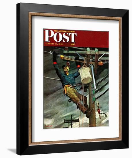 "Telephone Lineman," Saturday Evening Post Cover, January 10, 1948-Mead Schaeffer-Framed Giclee Print