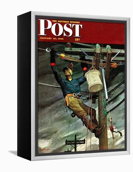 "Telephone Lineman," Saturday Evening Post Cover, January 10, 1948-Mead Schaeffer-Framed Premier Image Canvas