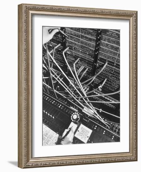 Telephone Operator's Hand Writing on Notepad in New York Telephone Co. Office-Margaret Bourke-White-Framed Photographic Print
