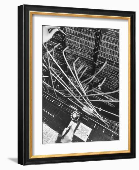 Telephone Operator's Hand Writing on Notepad in New York Telephone Co. Office-Margaret Bourke-White-Framed Photographic Print