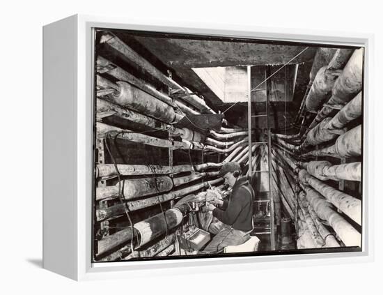 Telephone Repair Man Splicing a Wire in a Manhole for Telephone Cables of the New York Telephone Co-Margaret Bourke-White-Framed Premier Image Canvas