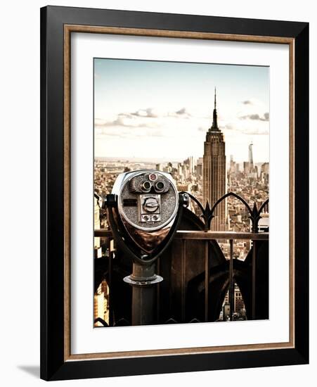 Telescope on the Obervatoire Deck, Top on the Rock at Rockefeller Center, Manhattan, New York-Philippe Hugonnard-Framed Art Print