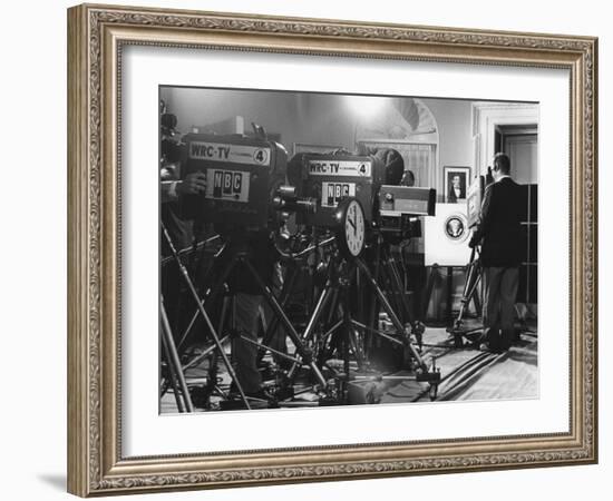 Television Cameras at an Event at the White House-null-Framed Premium Photographic Print