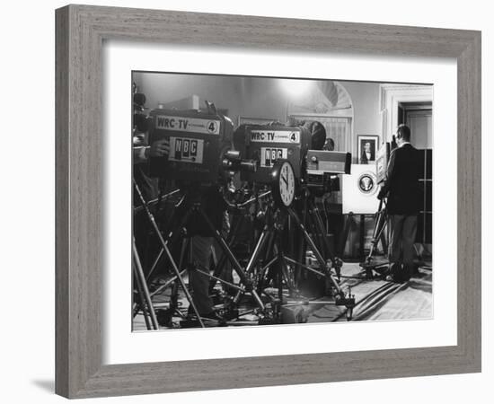 Television Cameras at an Event at the White House-null-Framed Premium Photographic Print