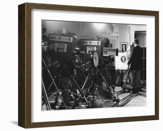 Television Cameras at an Event at the White House-null-Framed Premium Photographic Print