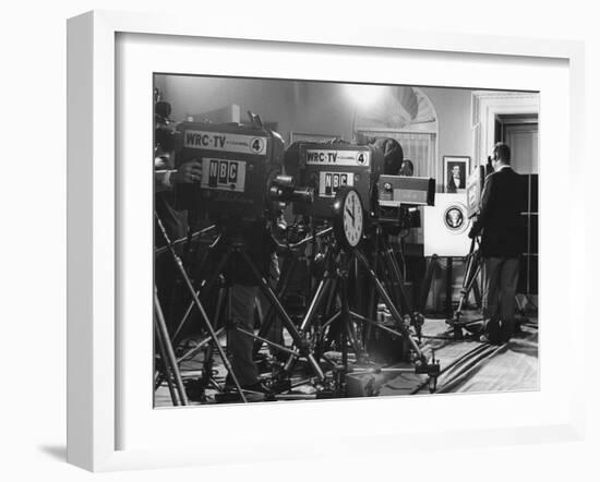 Television Cameras at an Event at the White House-null-Framed Premium Photographic Print