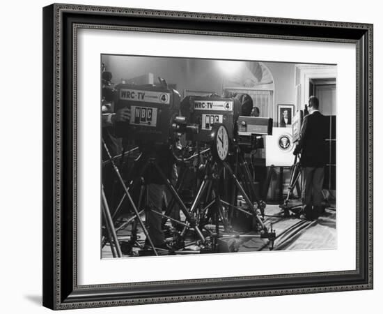 Television Cameras at an Event at the White House-null-Framed Premium Photographic Print